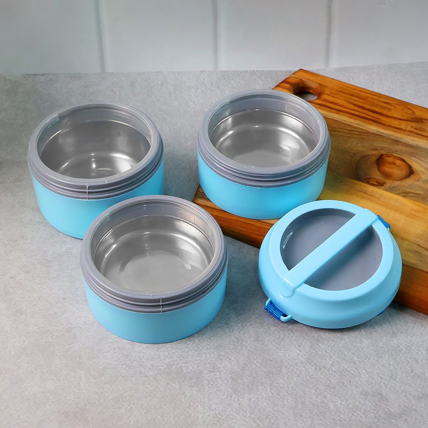 3 Layer Insulated Lunch Box Set with Handle & Strap - (Set)