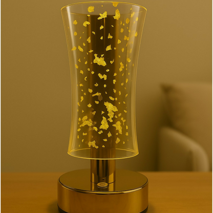 3D Illusion Golden Flakes LED Vase Shape Table Lamp with Touch Control – Warm Golden Glow Acrylic Night Light for Bedroom, Living Room, Office & Modern Home Décor Gift